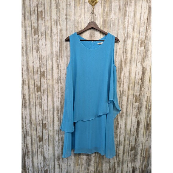 Soft Surroundings Robin Blue Chiffon Overlay Sleeveless Shift Dress Medium